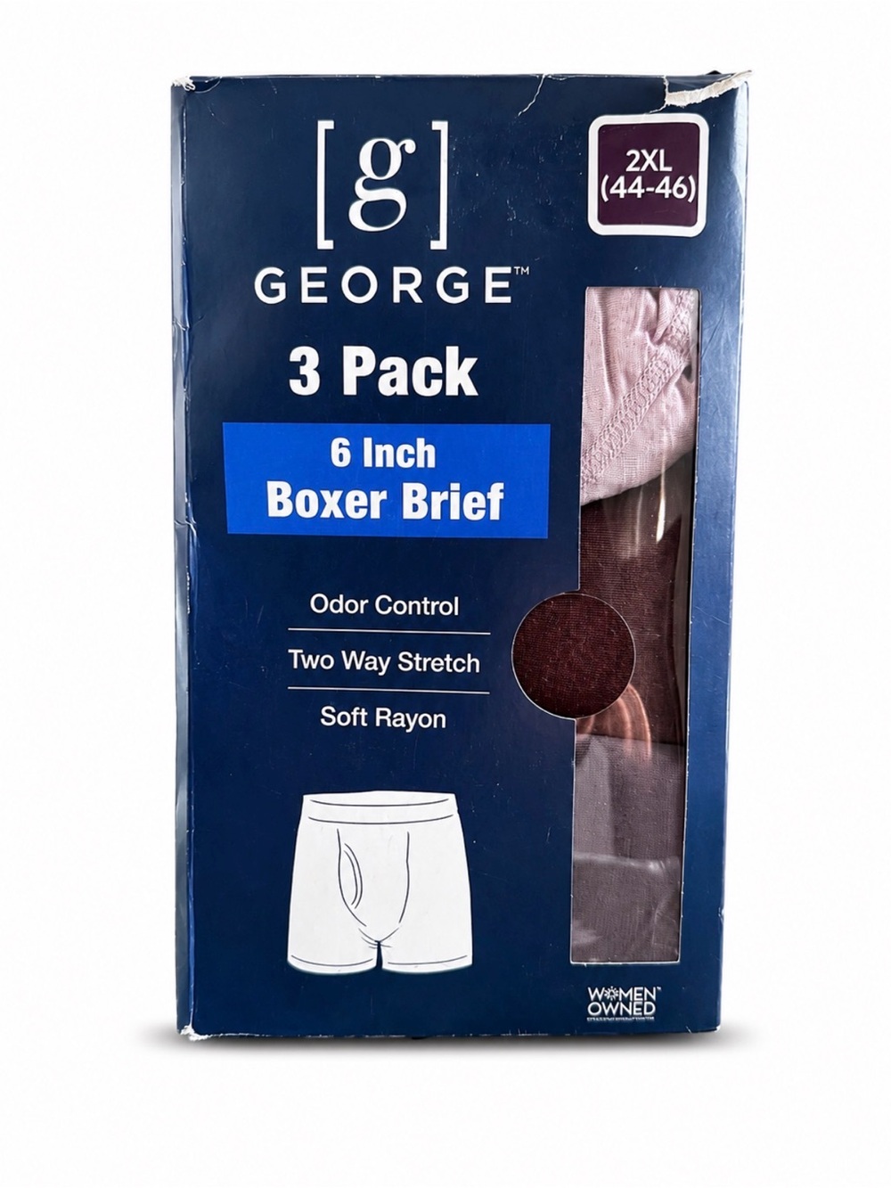 George Men's 3-Pack Soft Rayon Boxer Briefs 6 Inch 2XL 44-46 Multicolor New Pack